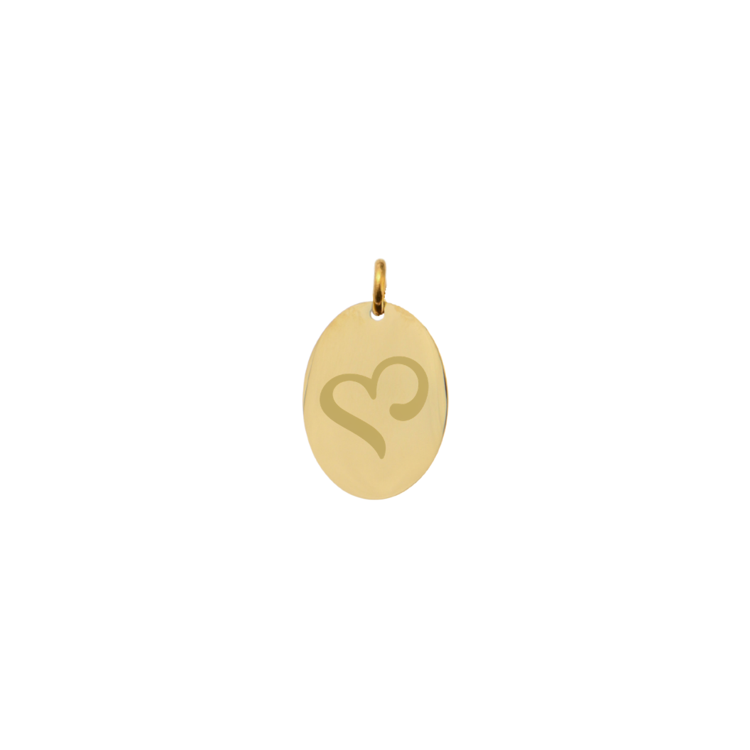Sigma Kappa gold large oval charm with heart icon front view