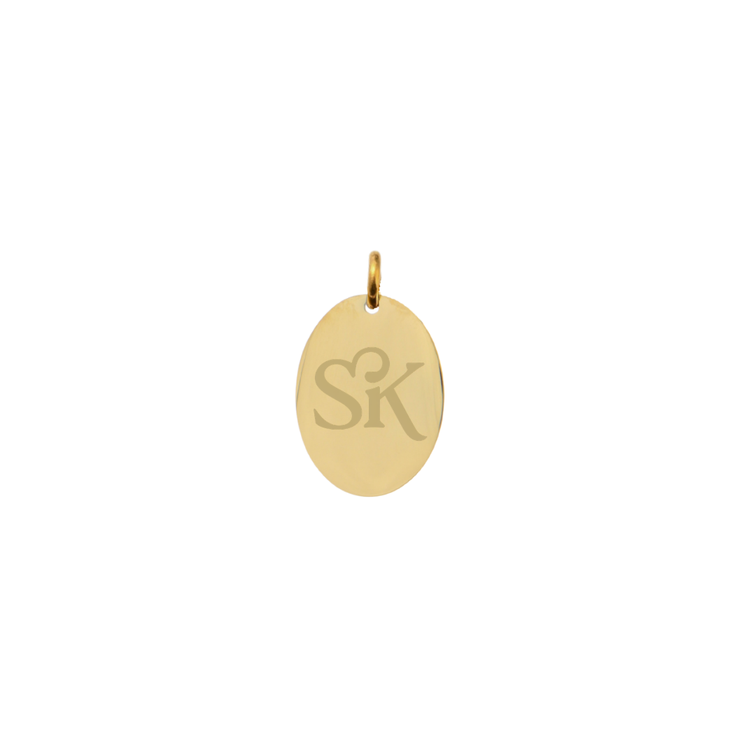 Sigma Kappa gold small oval charm with new sk icon front view