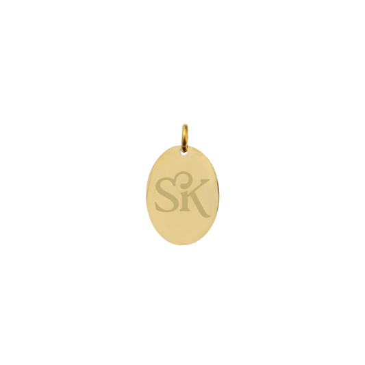 Sigma Kappa gold small oval charm with new sk icon front view