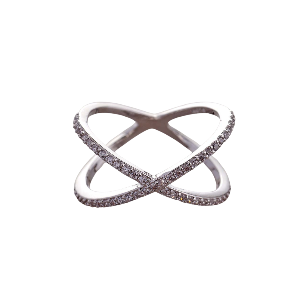 Silver Criss Cross with Cubic Zirconia Ring