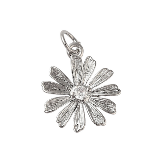 Front of Silver Crystal Daisy Charm 