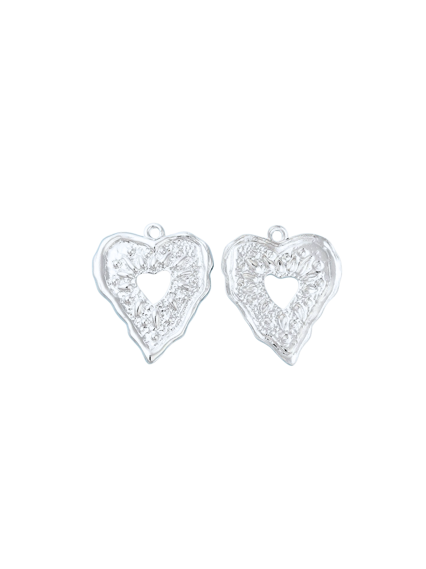 Front of two Silver Embossed Heart Charms