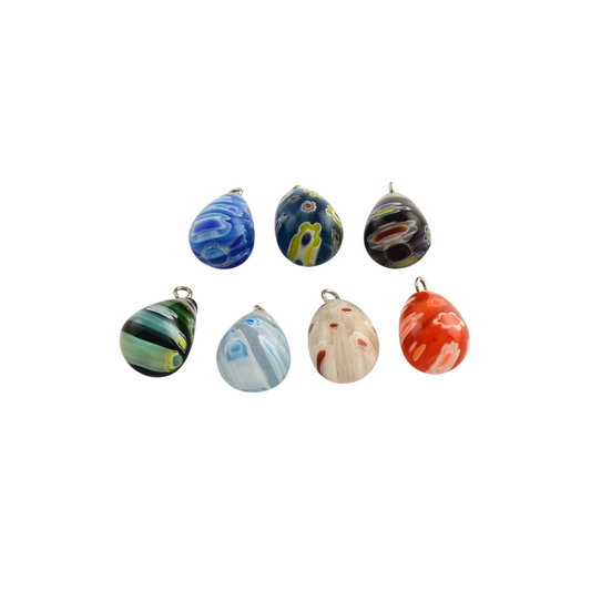Front of the Silver Millefiori Glass Charms in assorted colors