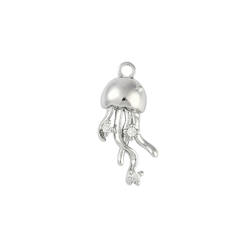 Front View of the Silver Jellyfish Dazzle with Cubic Zirconia Charm