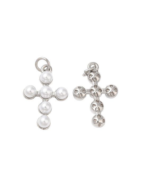 Front and back of the Silver Pearl Cross Charm