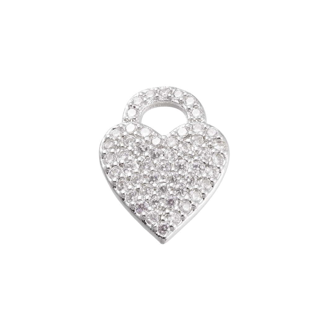 Front View of the Silver Sparkle Heart with Cubic Zirconia Charm