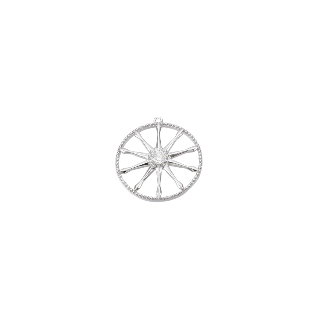 Front View of the Silver Stellar Flare with Cubic Zirconia Charm