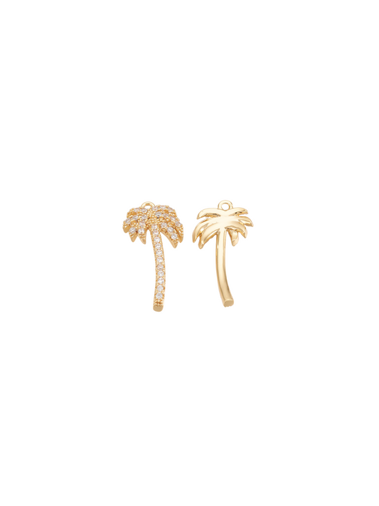 Front and back view of gold crystal palm tree charm