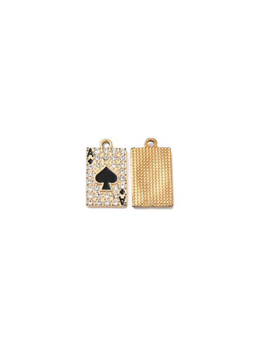 Ace of Spades Card Charm in gold, front and back.