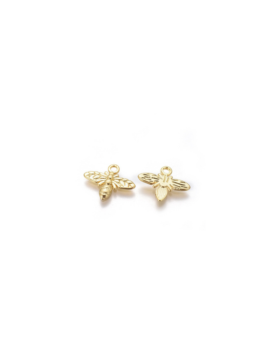 Flat Honey Bee Charm in gold, front and back.