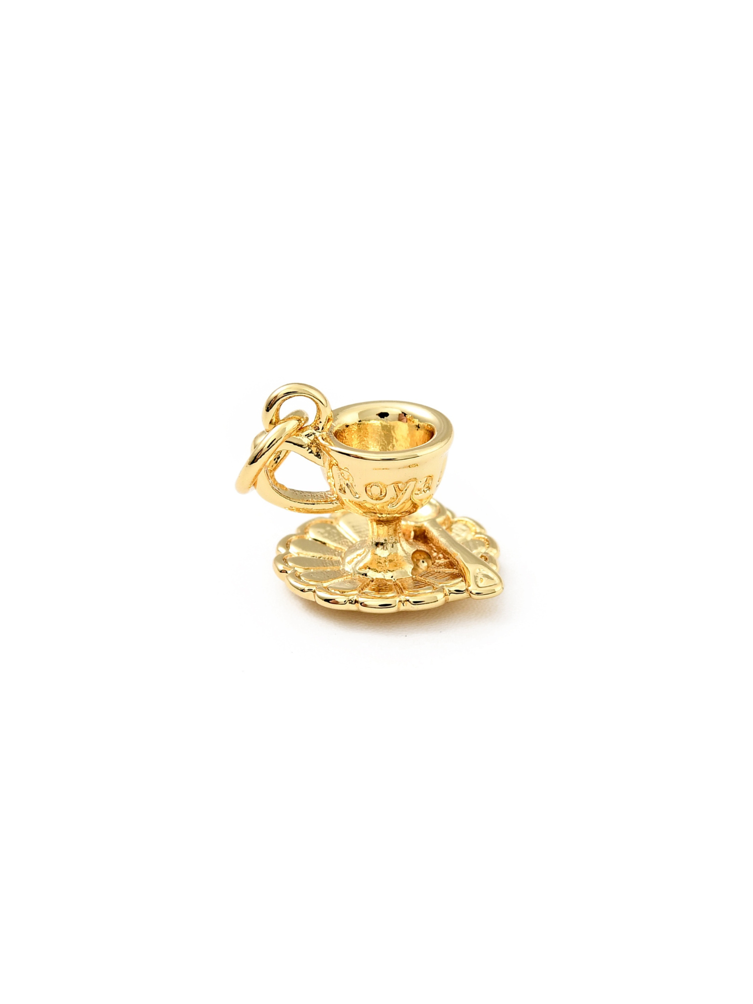 Front view of Royal Teacup and Saucer Charm in gold.