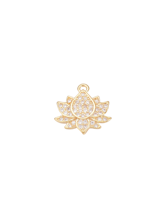 Front view of Rhinestone Lotus Charm in gold.