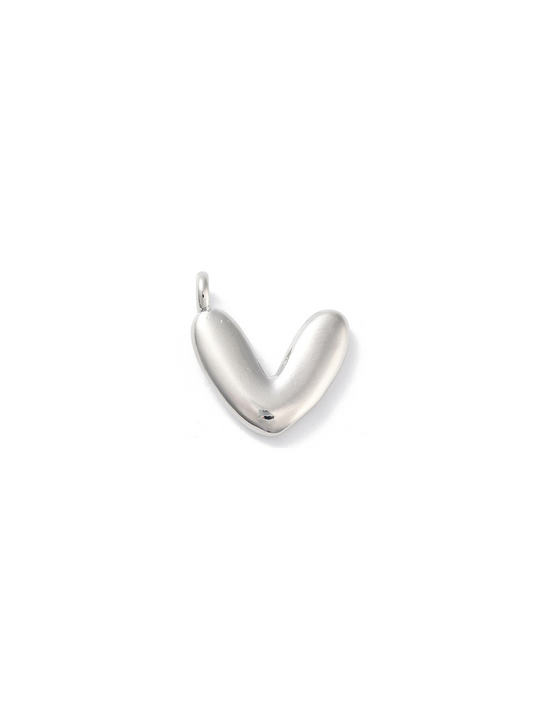 Front view of silver bubble letter "V" charm.