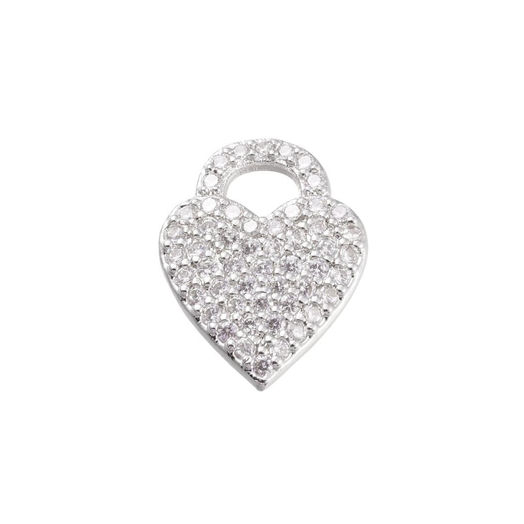 Transparent Silver Sparkle Heart with Cubic Zirconia Charm