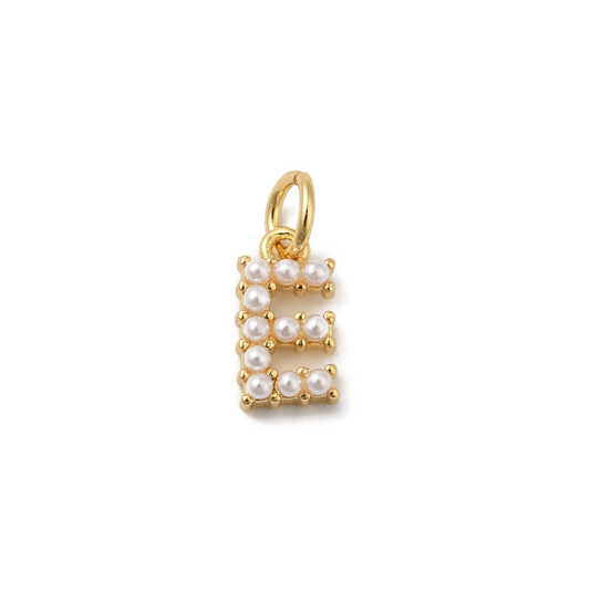 Gold Pearl Initial Charm - "E"