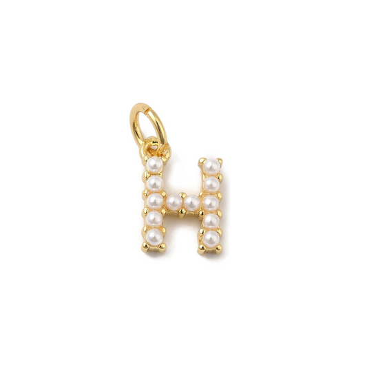 Gold Pearl Initial Charm - "H"