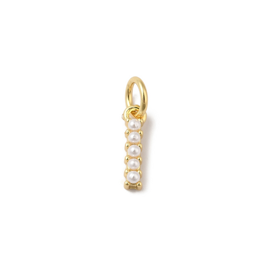 Gold Pearl Initial Charm - "I"