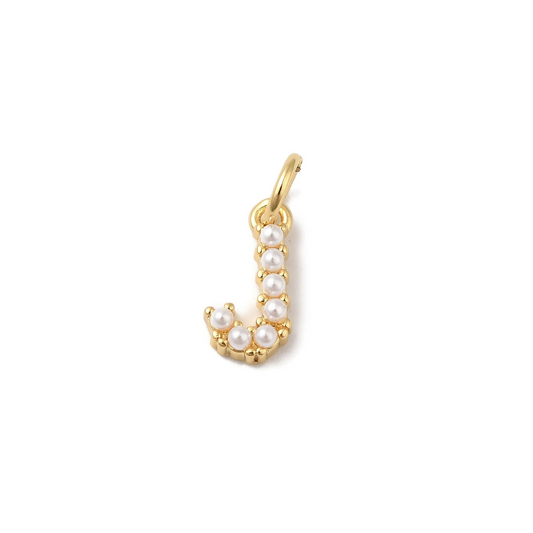 Gold Pearl Initial Charm - "J"