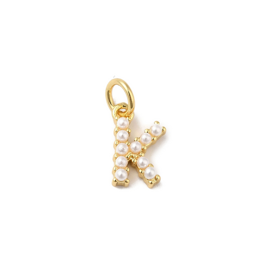 Gold Pearl Initial Charm - "K"