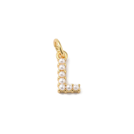 Gold Pearl Initial Charm - "L"