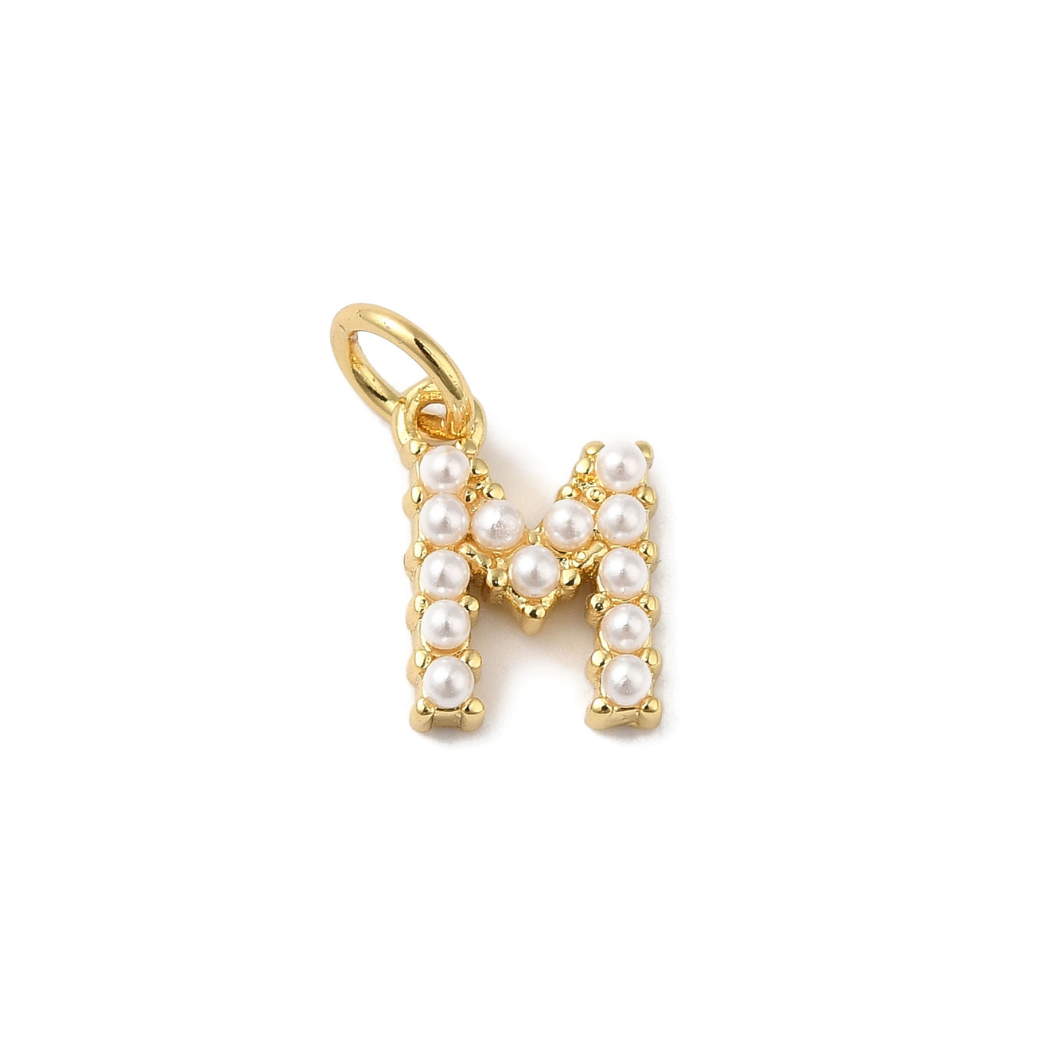 Gold Large Pearl Initial Charm - "M"