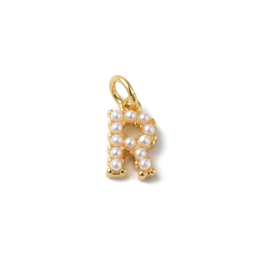 Gold Pearl Initial Charm - "R"