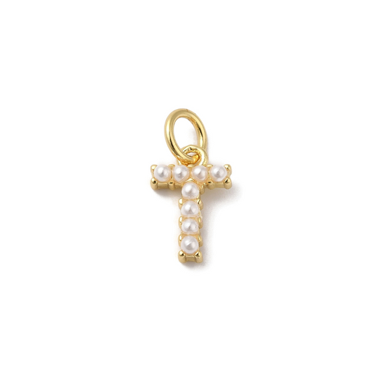 Gold Pearl Initial Charm - "T"