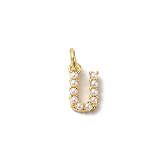 Gold Pearl Initial Charm - "U"