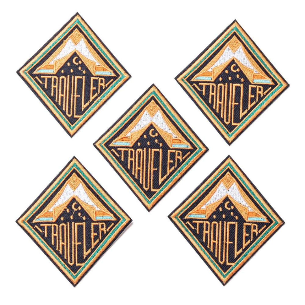 Front View of Five Traveler Patches