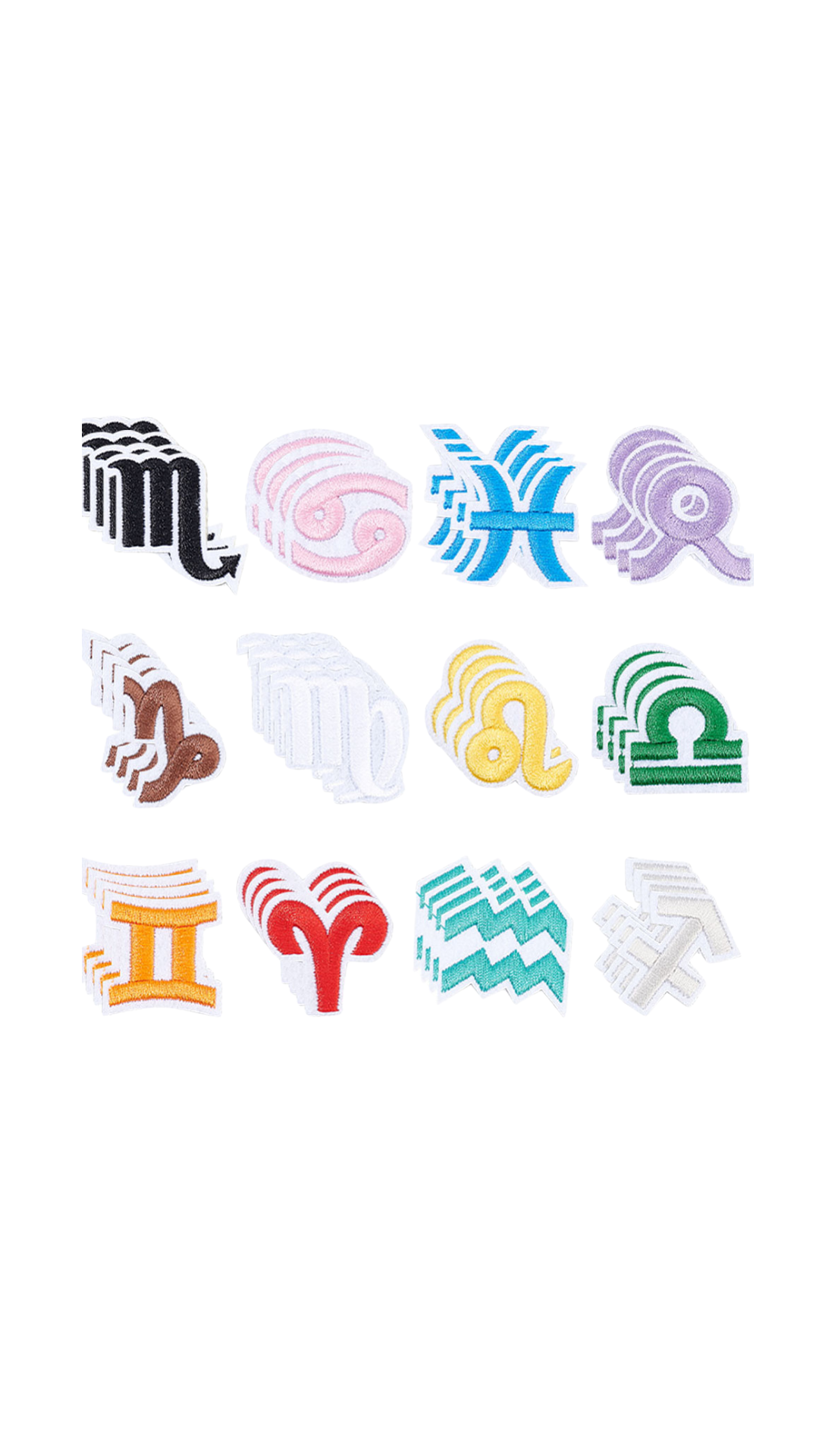 Assortment & Front View Zodiac Sign Patches | Set