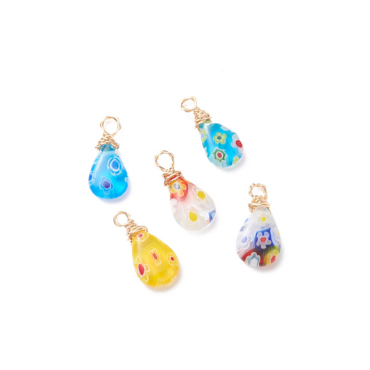 Gold Assorted Floral Millefiori Glass Charm