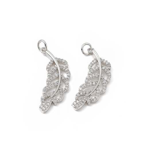 Silver Cubic Zirconia Tropical Leaves Charm