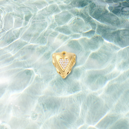 Gold Pearl Embrace Heart Charm | Waterproof Stainless Steel