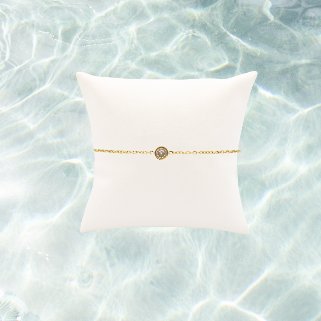 Gold Bezel Set Chain Bracelet | Waterproof, Hypoallergenic & Tarnish Resistant