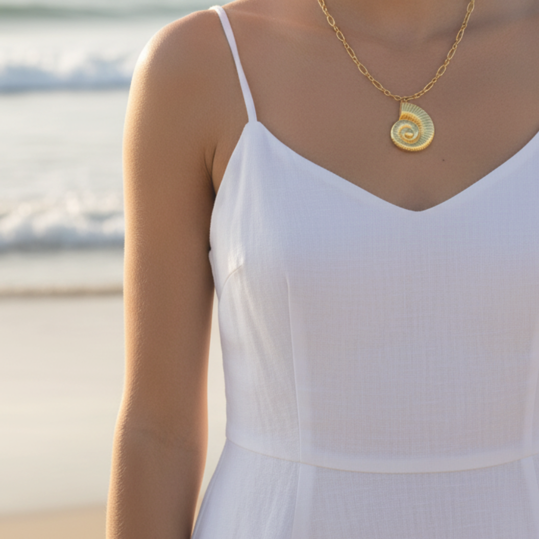 Gold Oceanic Conch Charm | Waterproof Stainless Steel