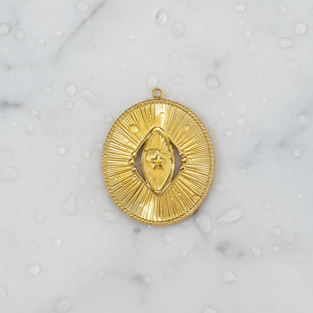 Gold Radiant Sunburst Star Medallion | Waterproof Stainless Steel