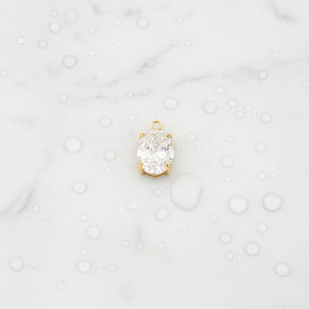Gold Pure Brilliance Oval Cubic Zirconia Charm | Waterproof Stainless Steel