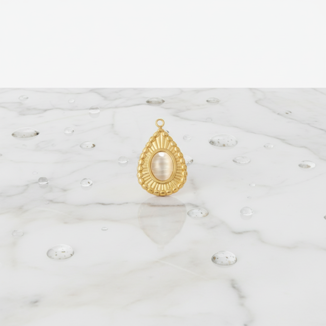 Gold Inner Glow Teardrop Charm | Waterproof Stainless Steel