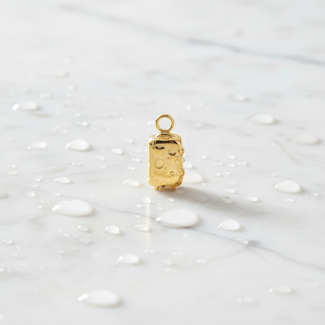 Gold Let's Travel Suitcase Charm | Waterproof Stainless Steel