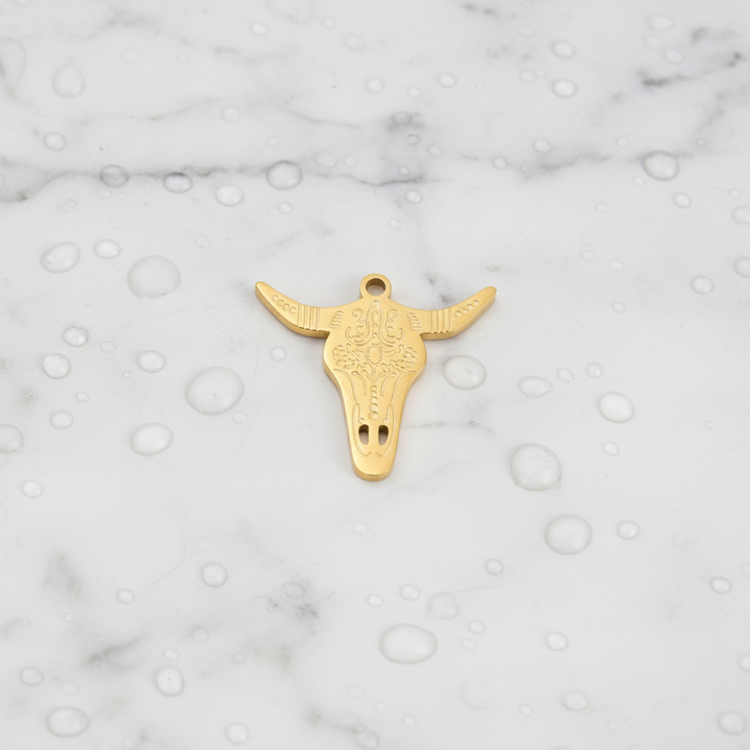 Gold Rodeo Longhorn Charm | Waterproof Stainless Steel