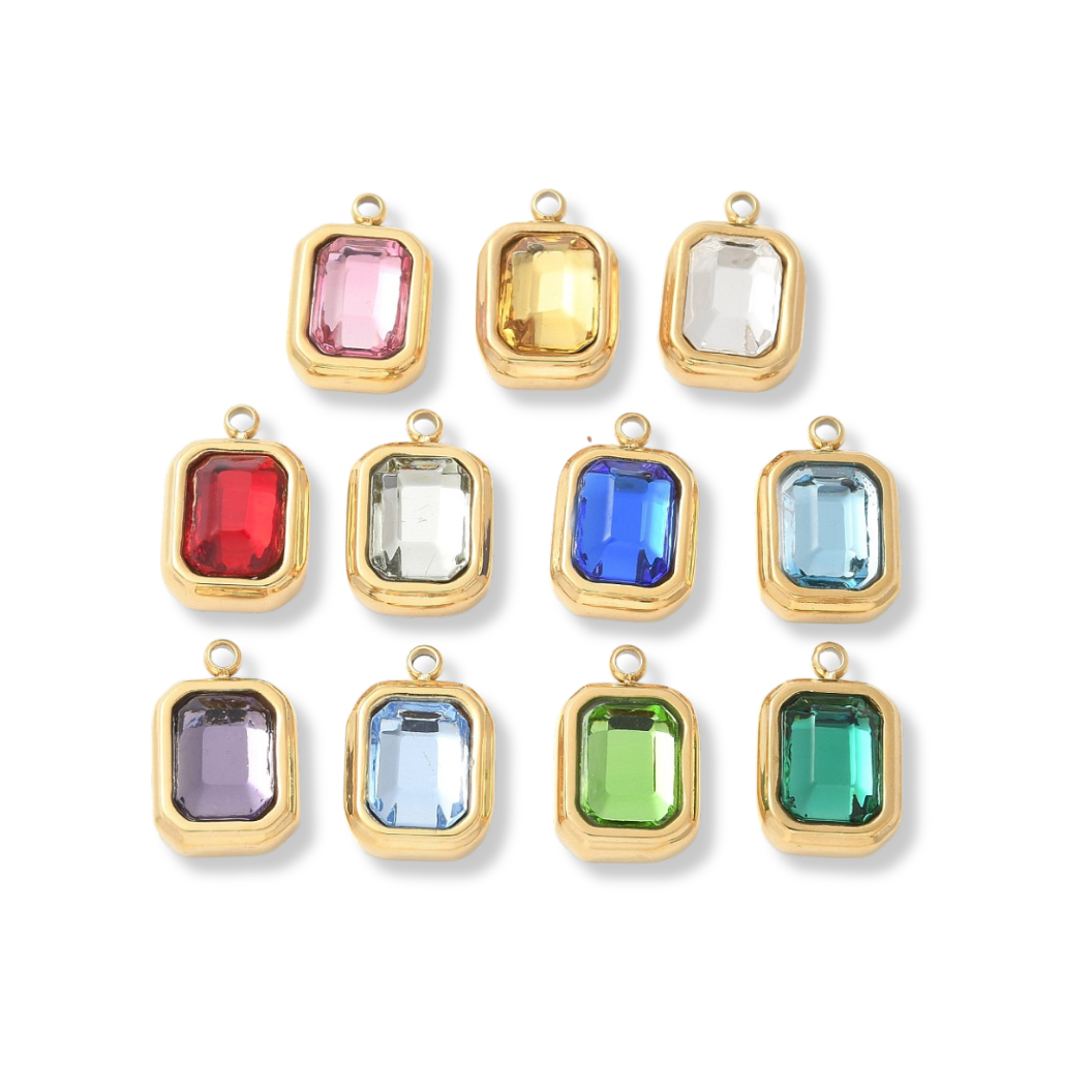 Gold Emerald Cut Assorted Gemstone Charm 