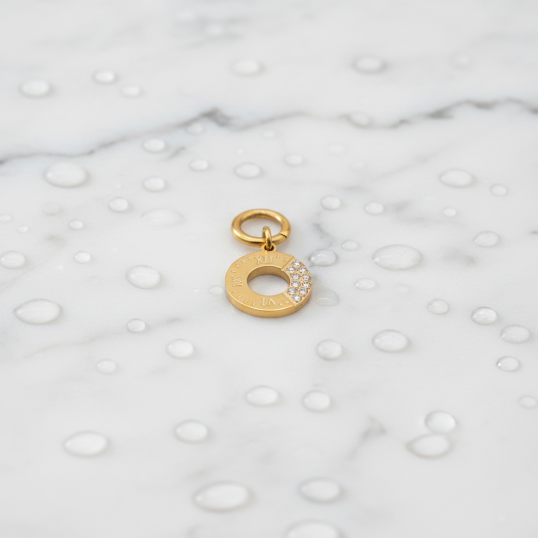 Gold Roman Radiance Ring with Cubic Zirconia Charm | Waterproof Stainless Steel