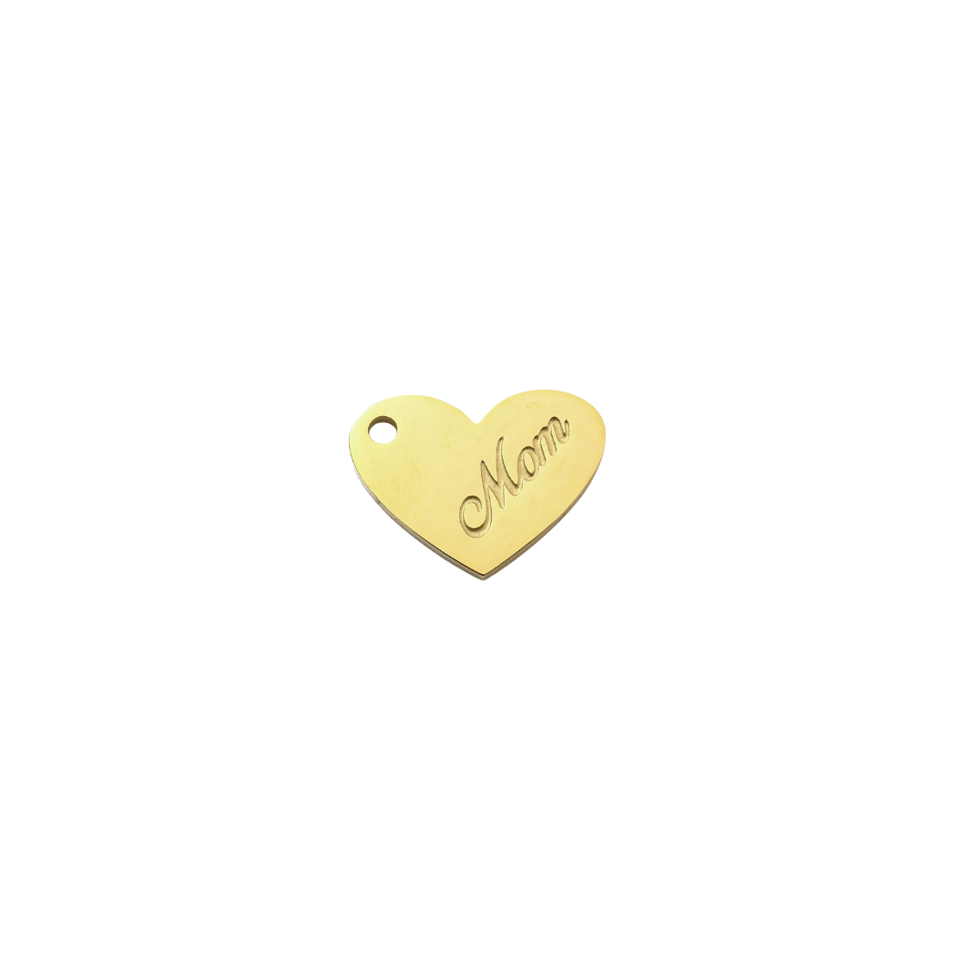 Gold Classic Mom Keepsake Heart Charm on transparent background 