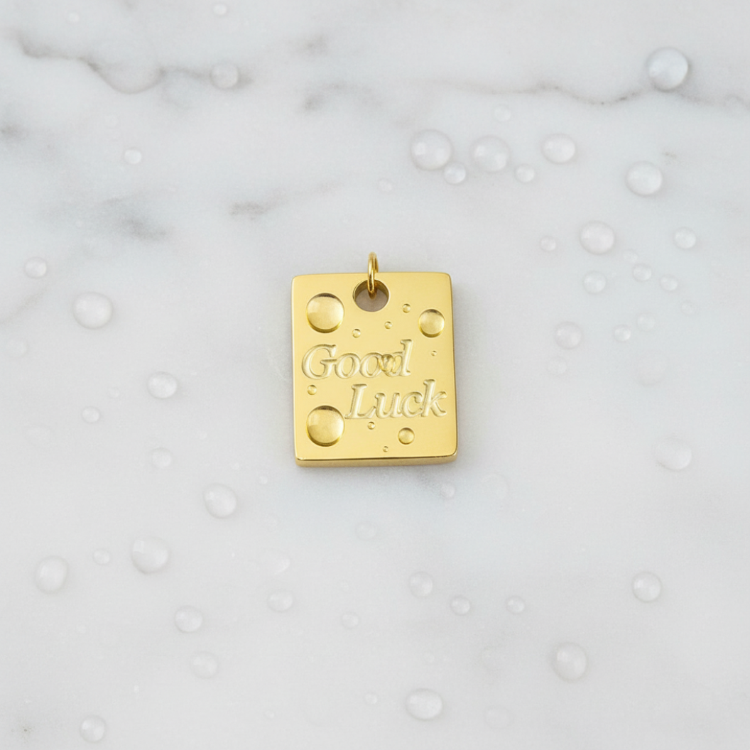 Gold Good Luck Square Charm | Waterproof Stainless Steel