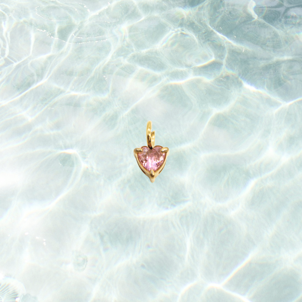 Gold Pink Heart Charm | Waterproof Stainless Steel