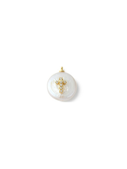 * Gold Freshwater Pearl Cross Charm