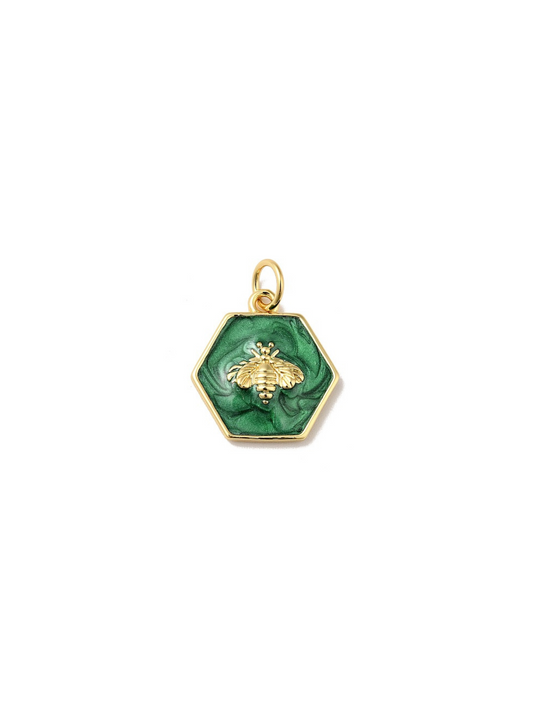 Hexagon Bee Charm - Green