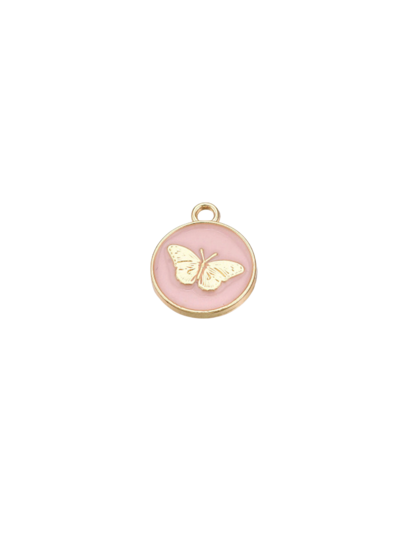 * Gold Pink Butterfly Flat Disc Charm