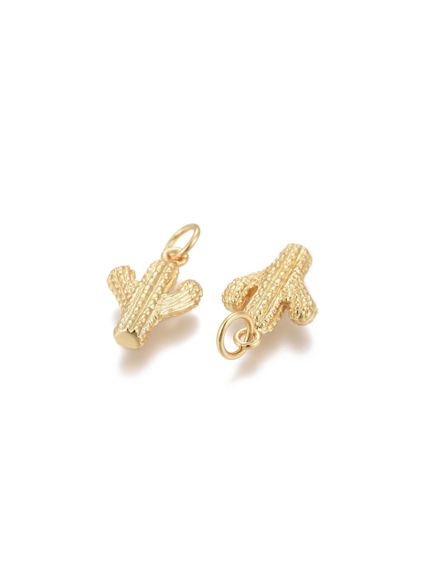 Two Cactus Cutie Charms on white background sideways.