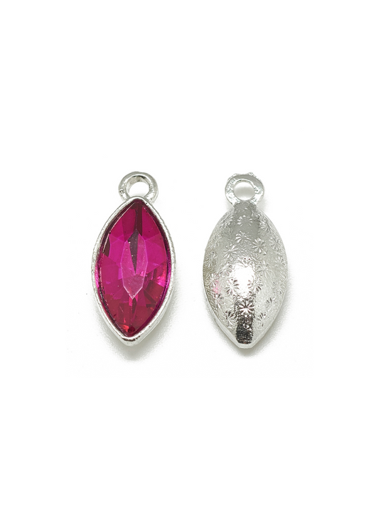 Fuchsia Marquise Colored Glass Charm, front and back view.